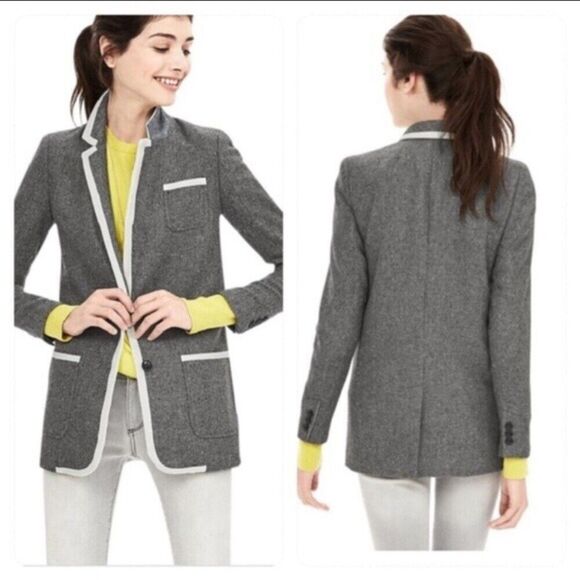 Banana Republic NWT Hack ing Wool Blazer Jacket Womens Size 2 Petite Gray White - Picture 2 of 13